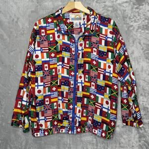Vintage Solare Sporta Jacket Mens Large World Flag Multicolor Windbreaker 90s
